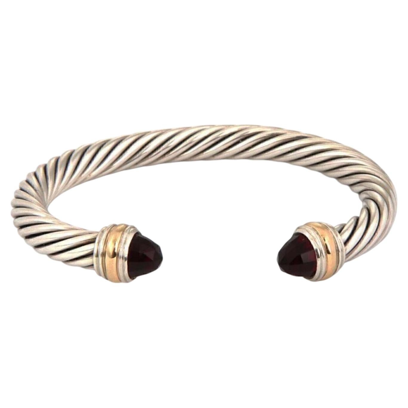 David Yurman Cable Garnet Sterling Silver & 14k Gold 7mm Bangle Bracelet