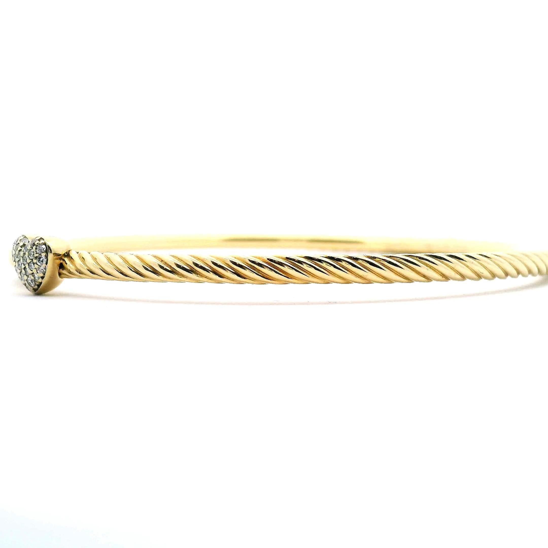 18K yellow gold cable bangle bracelet with pave diamonds approximately 3mm width, Size large.