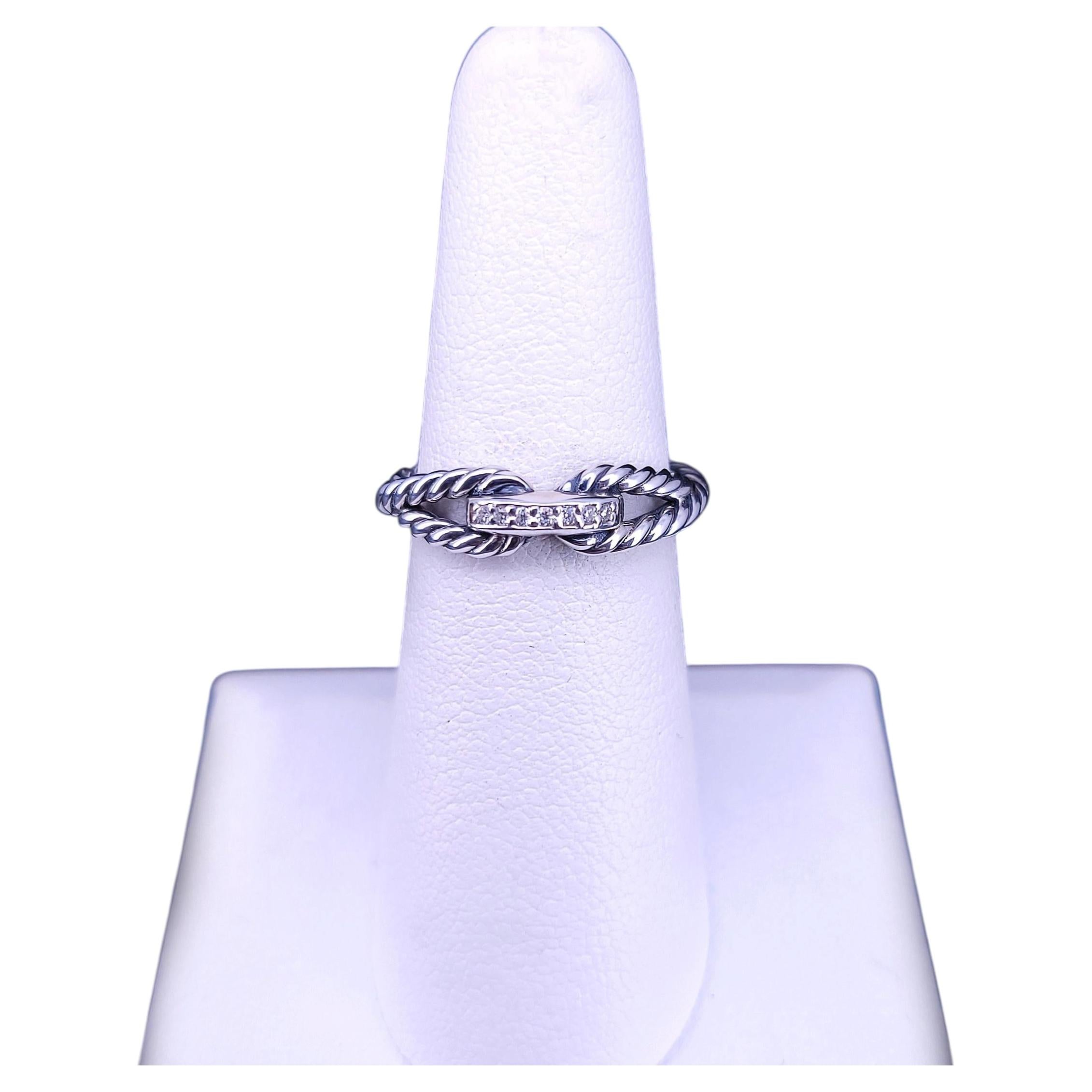 David Yurman Kabel Loop Band Ring Sterling Silber mit Diamant Größe 6,75