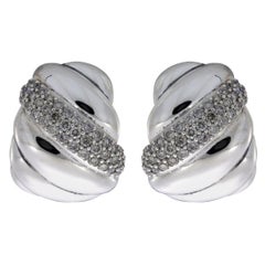 David Yurman Cable Mixed Metals 1.50 Carat Round Diamond Hoop Earrings