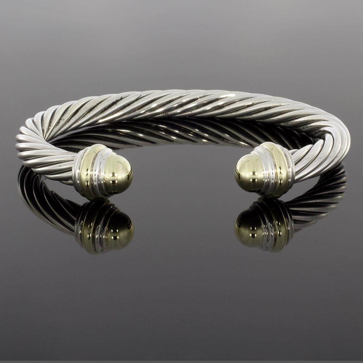 David Yurman Cable Mixed Metals Cuff Bracelet In Excellent Condition In Columbia, MO