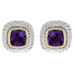 David Yurman Cable Mixed Metals Cushion Cut Amethyst Studded Earrings