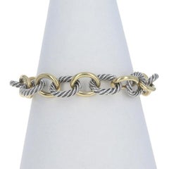 David Yurman Cable Oval Link Bracelet 7" Sterling Silver 925 Yellow Gold 18k