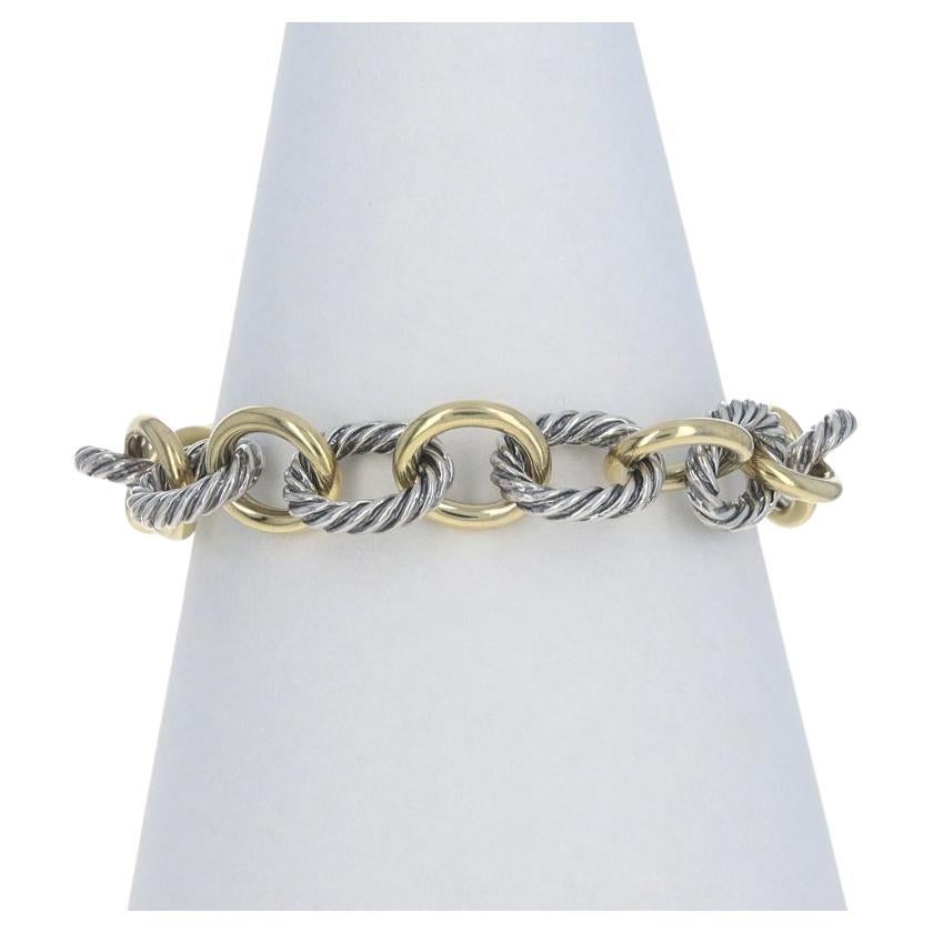David Yurman Cable Oval Link Bracelet 7" Sterling Silver 925 Yellow Gold 18k