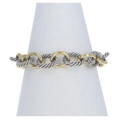 David Yurman Cable Oval Link Bracelet 7" Sterling Silver 925 Yellow Gold 18k