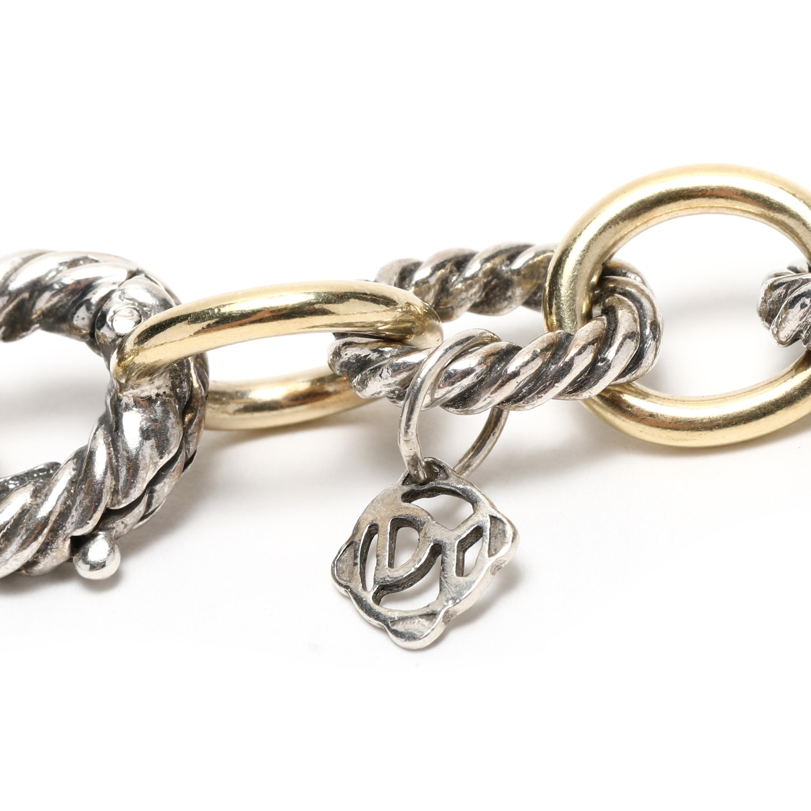 David Yurman Cable Oval Link Chain, 18k Yellowgold Sterling Silver In Good Condition For Sale In McLeansville, NC