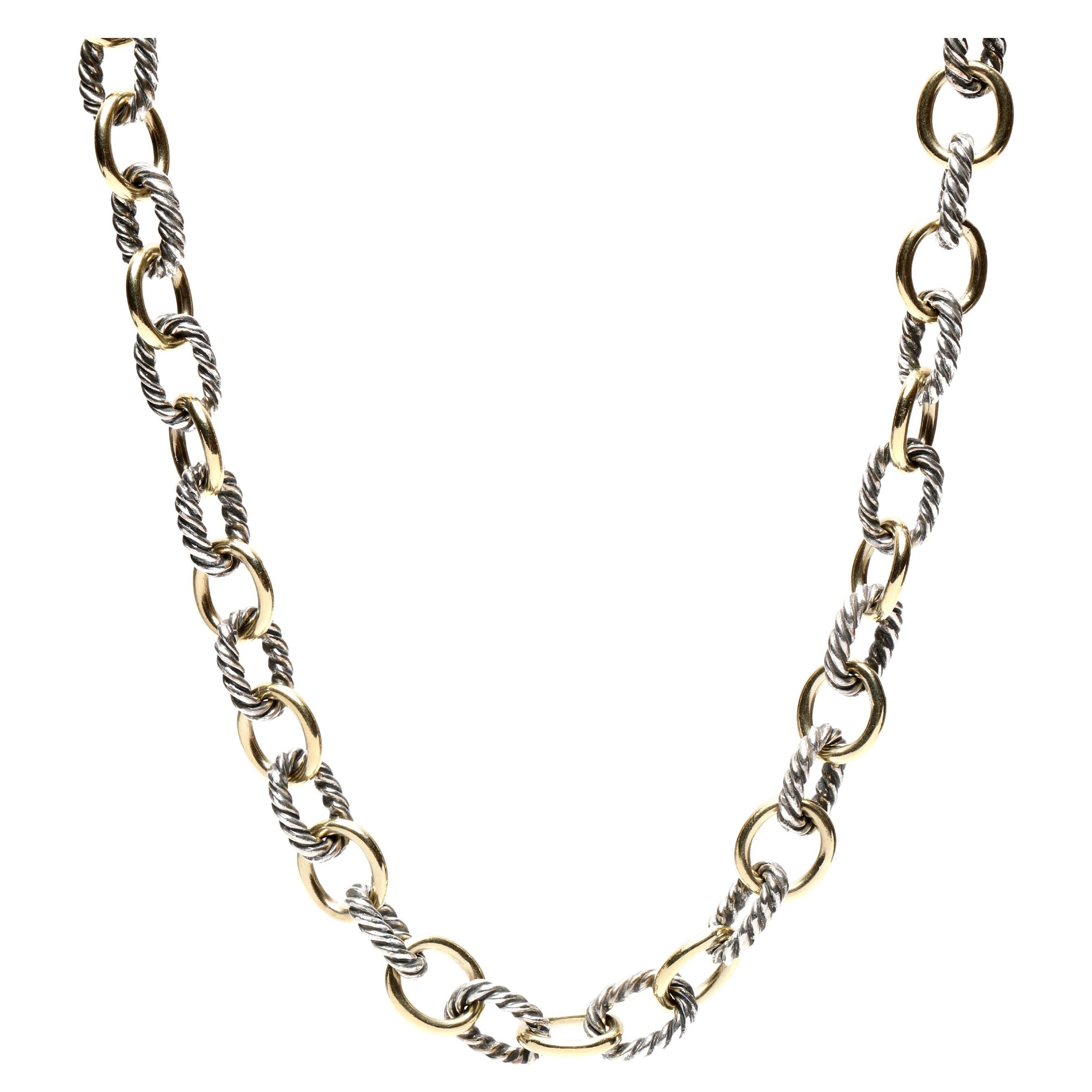 David Yurman Cable Oval Link Chain, 18k Yellowgold Sterling Silver For Sale