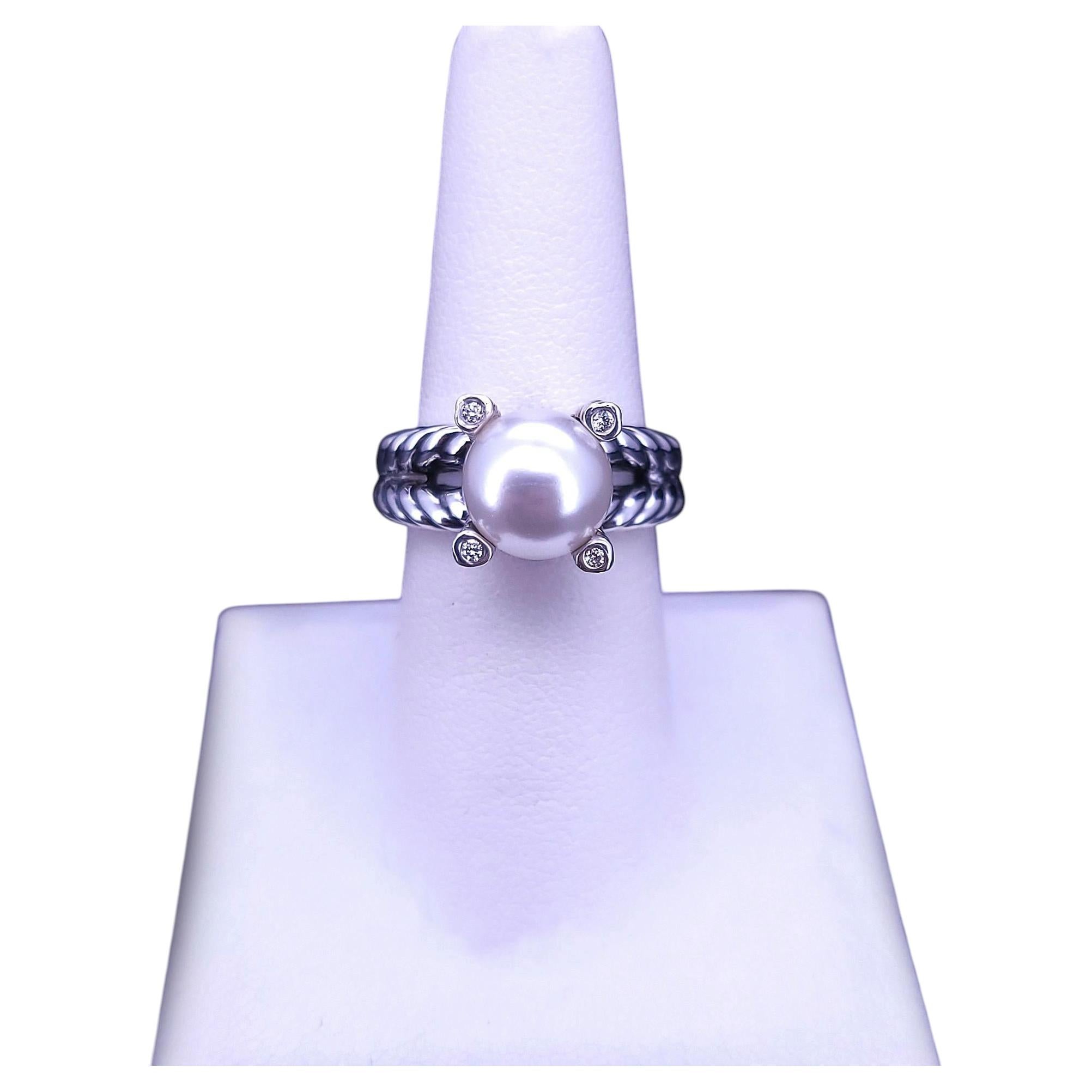 David Yurman Kabel Perlenring mit Diamanten, 2 Größen verfügbar im Angebot