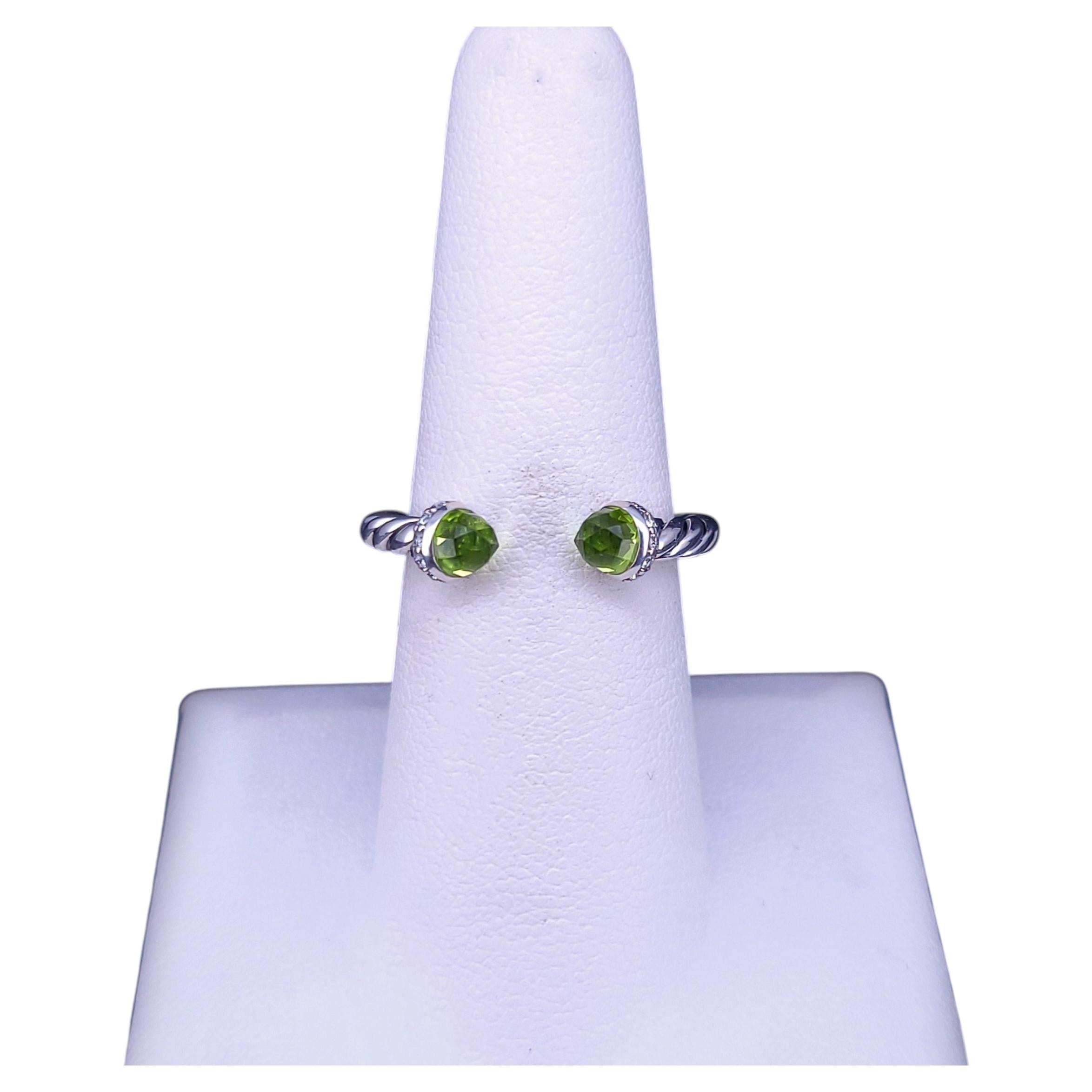David Yurman Cable Ring in Sterling Silver with Diamonds & Peridot For Sale