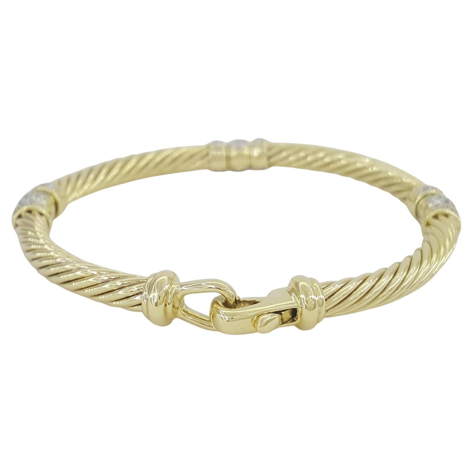 Contemporary David Yurman Cable Round Diamond Station Bracelet 18K Yellow Gold For Sale