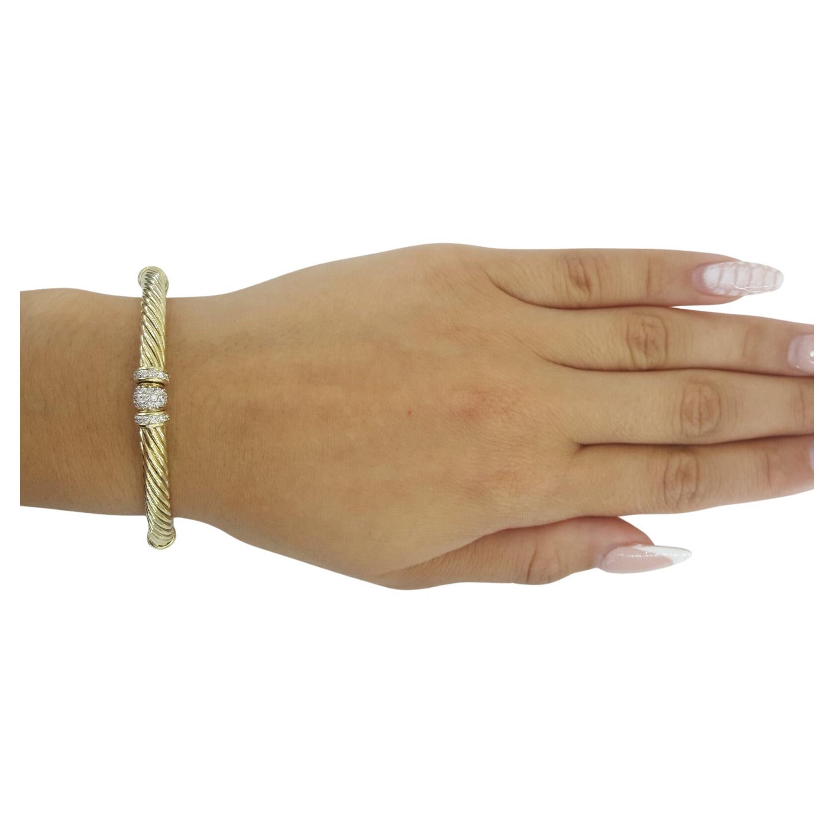 Round Cut David Yurman Cable Round Diamond Station Bracelet 18K Yellow Gold For Sale