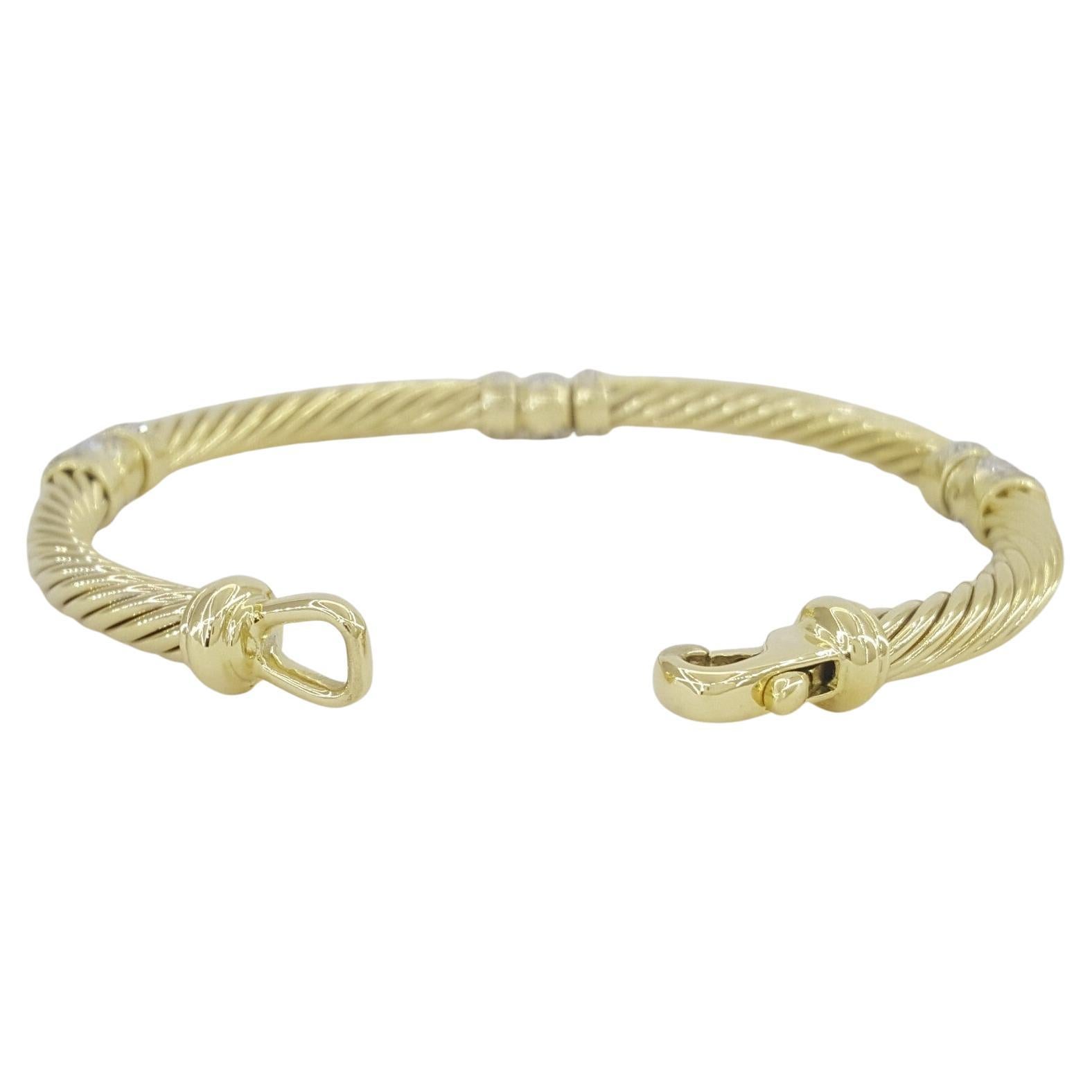 David Yurman Cable Round Diamond Station Bracelet 18K Yellow Gold In Excellent Condition For Sale In Chicago, IL