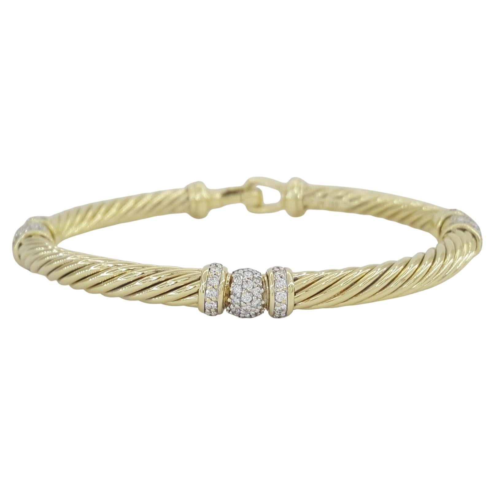 Women's David Yurman Cable Round Diamond Station Bracelet 18K Yellow Gold For Sale