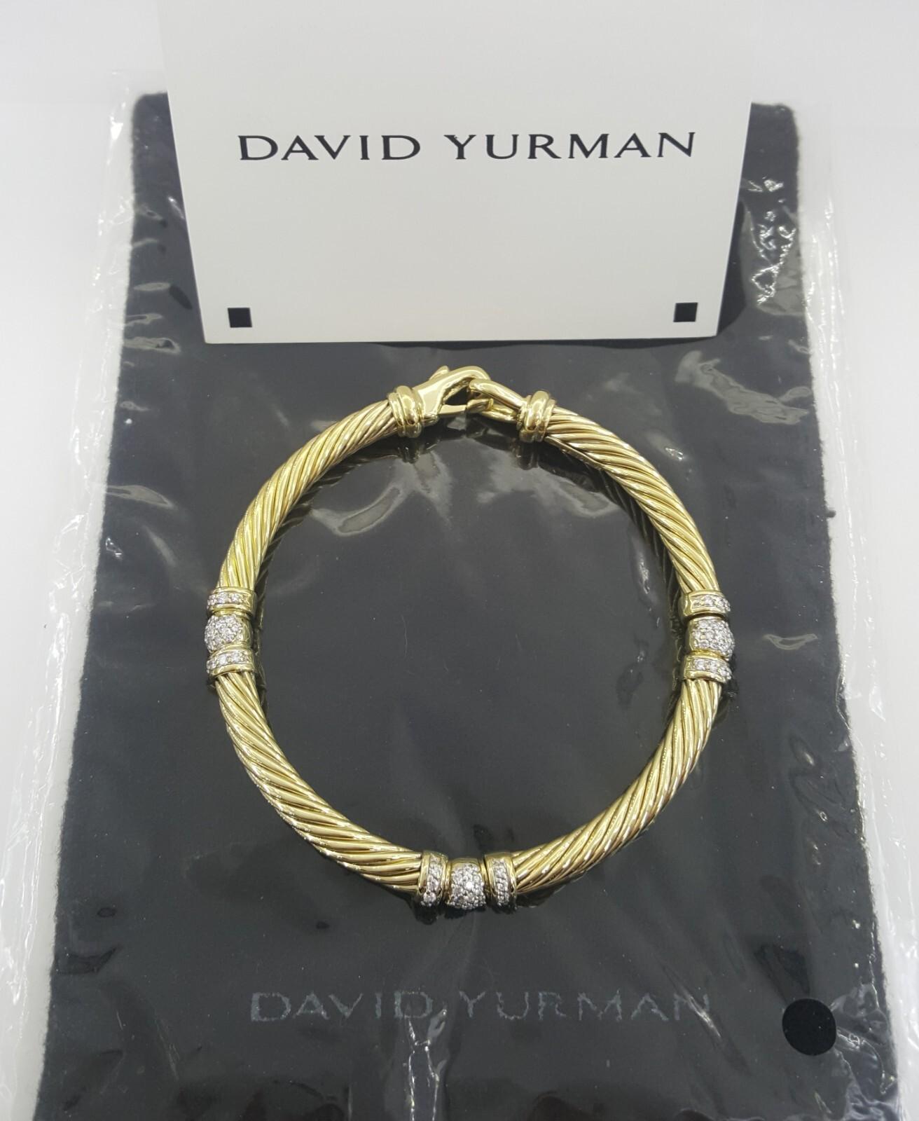 David Yurman Cable Round Diamond Station Bracelet 18K Yellow Gold For Sale 1