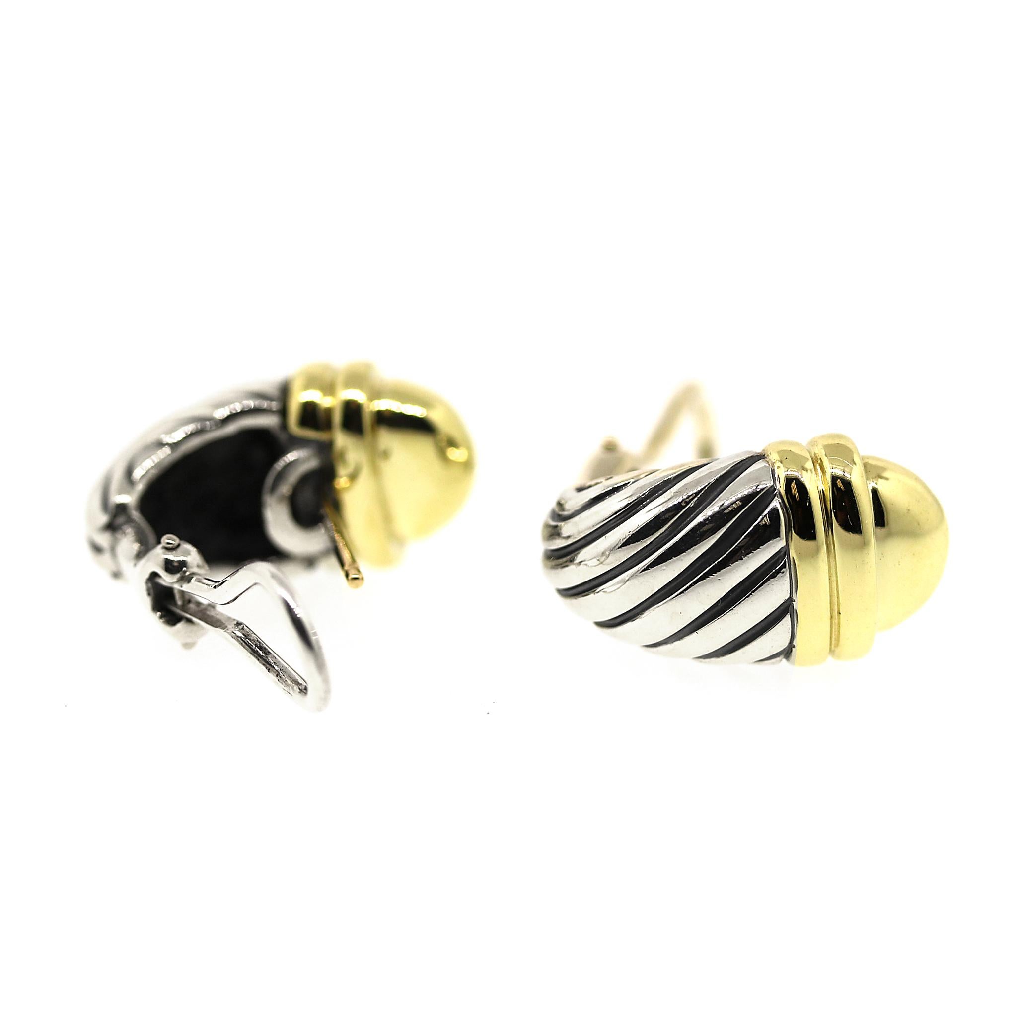 Women's David Yurman Cable Shrimp Earrings in Sterling Silver and 14k Yellow Gold