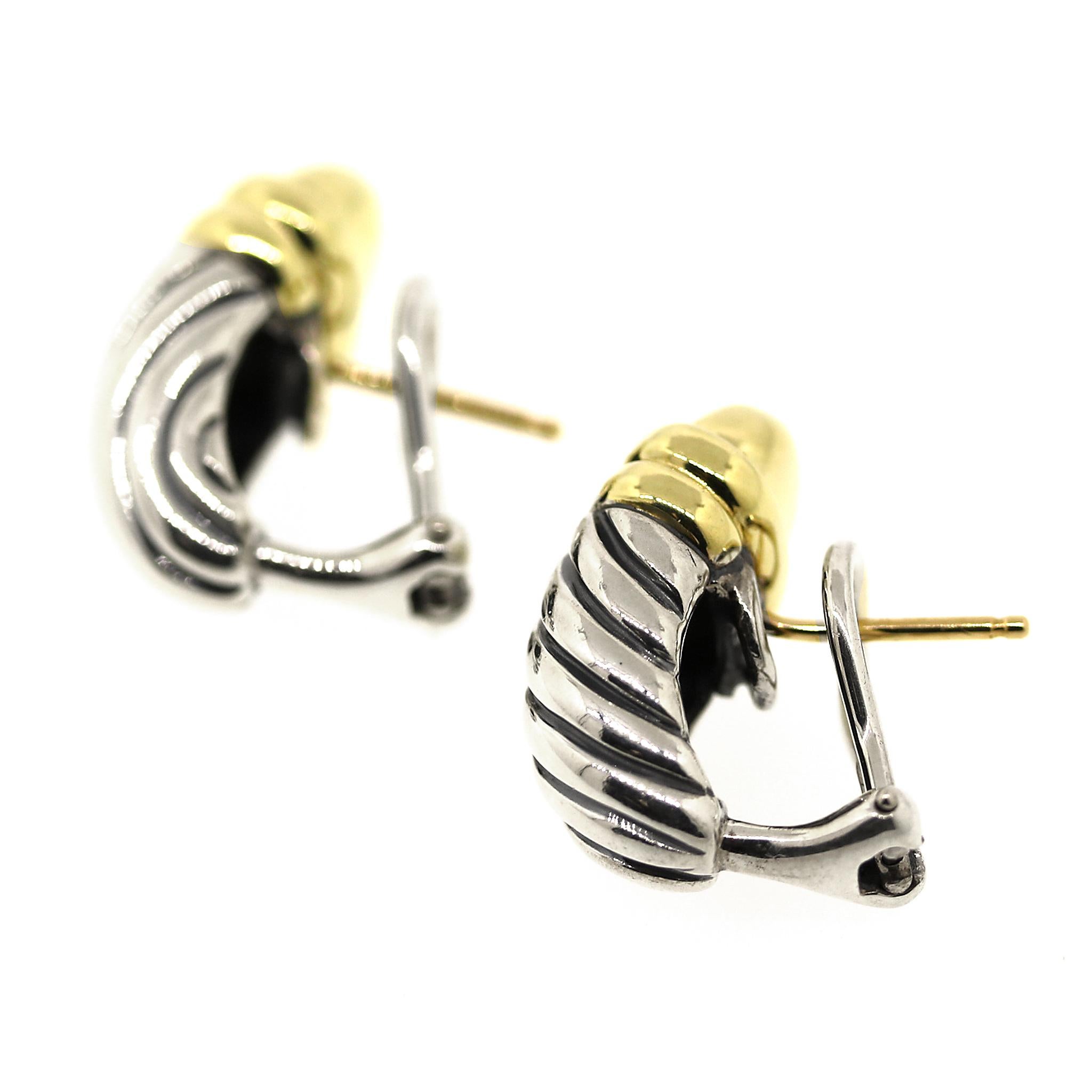 David Yurman Cable Shrimp Earrings in Sterling Silver and 14k Yellow Gold 2