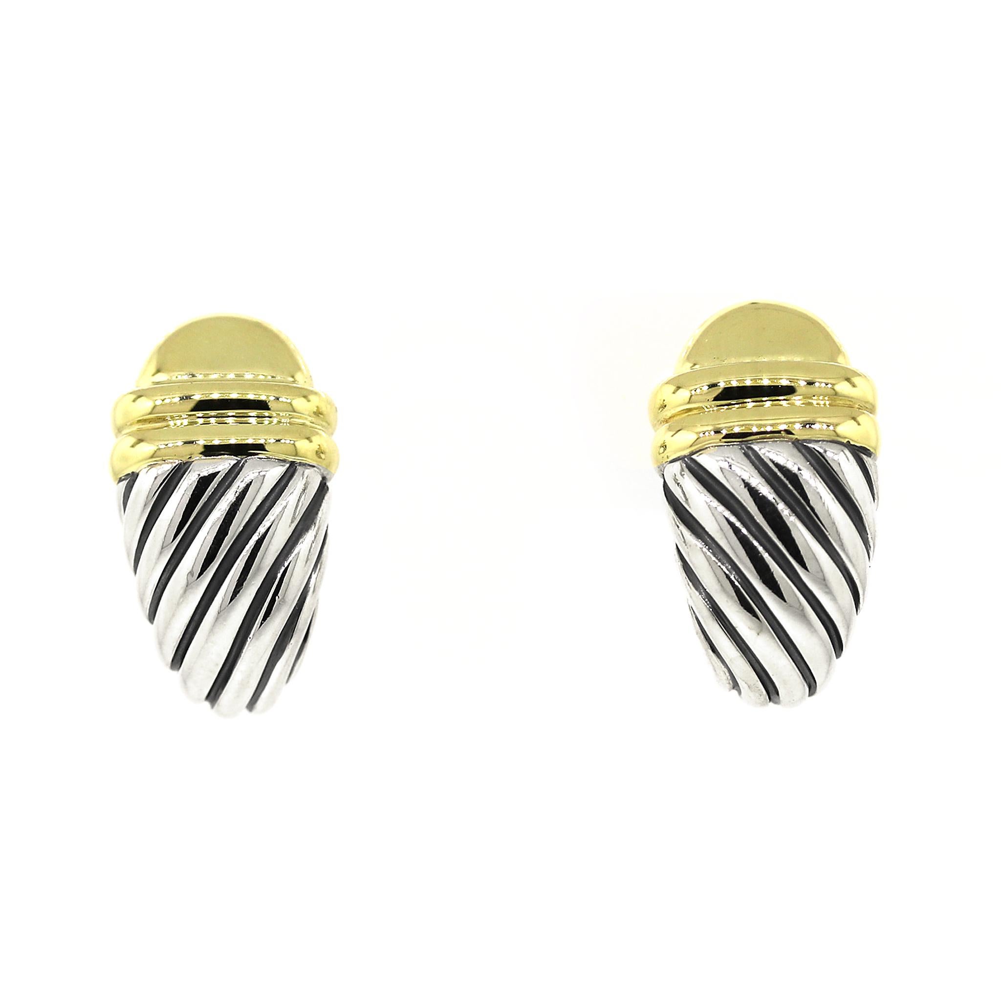 David Yurman Cable Shrimp Earrings in Sterling Silver and 14k Yellow Gold