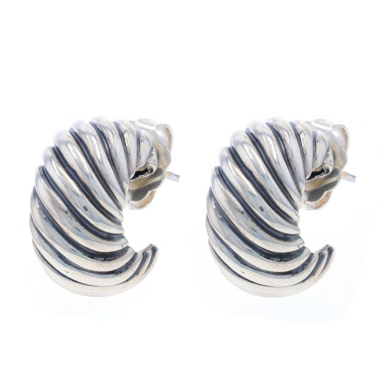 Brand: David Yurman
Collection: Cable
Design:  Shrimp

Metal Content: Sterling Silver & 14k Yellow Gold

Style: Half-Hoop
Fastening Type: Butterfly Closures

Measurements

Tall: 3/4