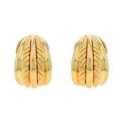 David Yurman Cable Shrimp J-Hoop Earrings - Yellow Gold 18k Clip-Ons