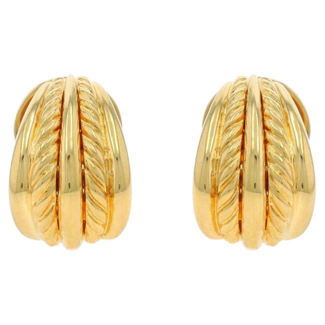 David Yurman Cable Shrimp J-Hoop Earrings - Yellow Gold 18k Clip-Ons For Sale