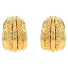 David Yurman Cable Shrimp J-Hoop Earrings - Yellow Gold 18k Clip-Ons