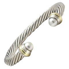 David Yurman Cable Silver and Gold Pearl Bracelet