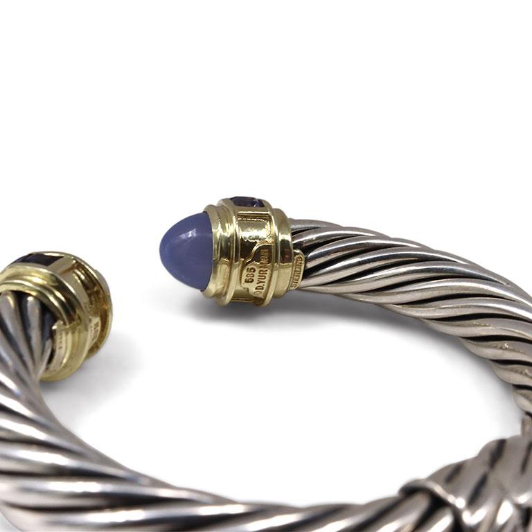 Women's or Men's David Yurman 'Cable' Silver, Gold, Amethyst, and Chalcedony Bracelet
