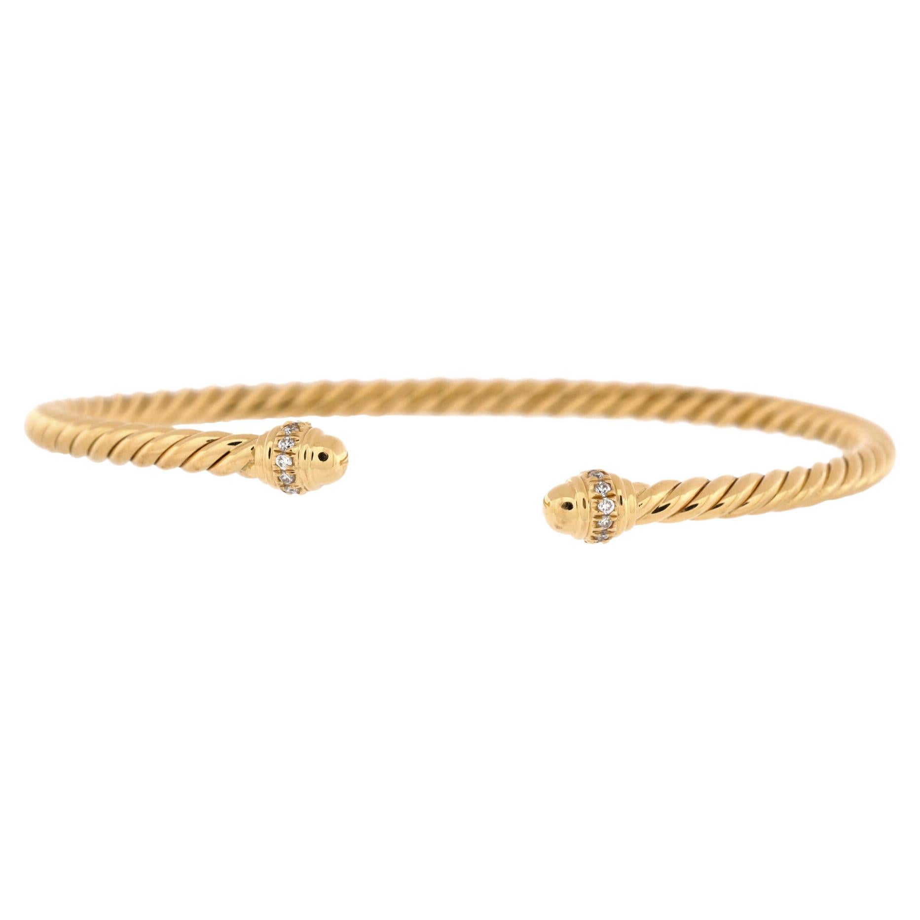 David Yurman Labyrinth 18K Yellow Gold Single Loop Paved Diamond Bracelet For Sale at 1stDibs