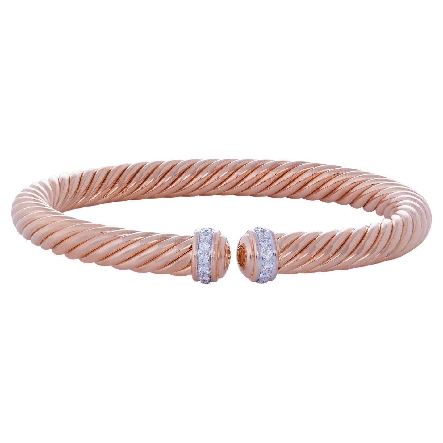 David Yurman Cable Collection Spira Diamond 18k Rose Gold Bracelet at 1stDibs