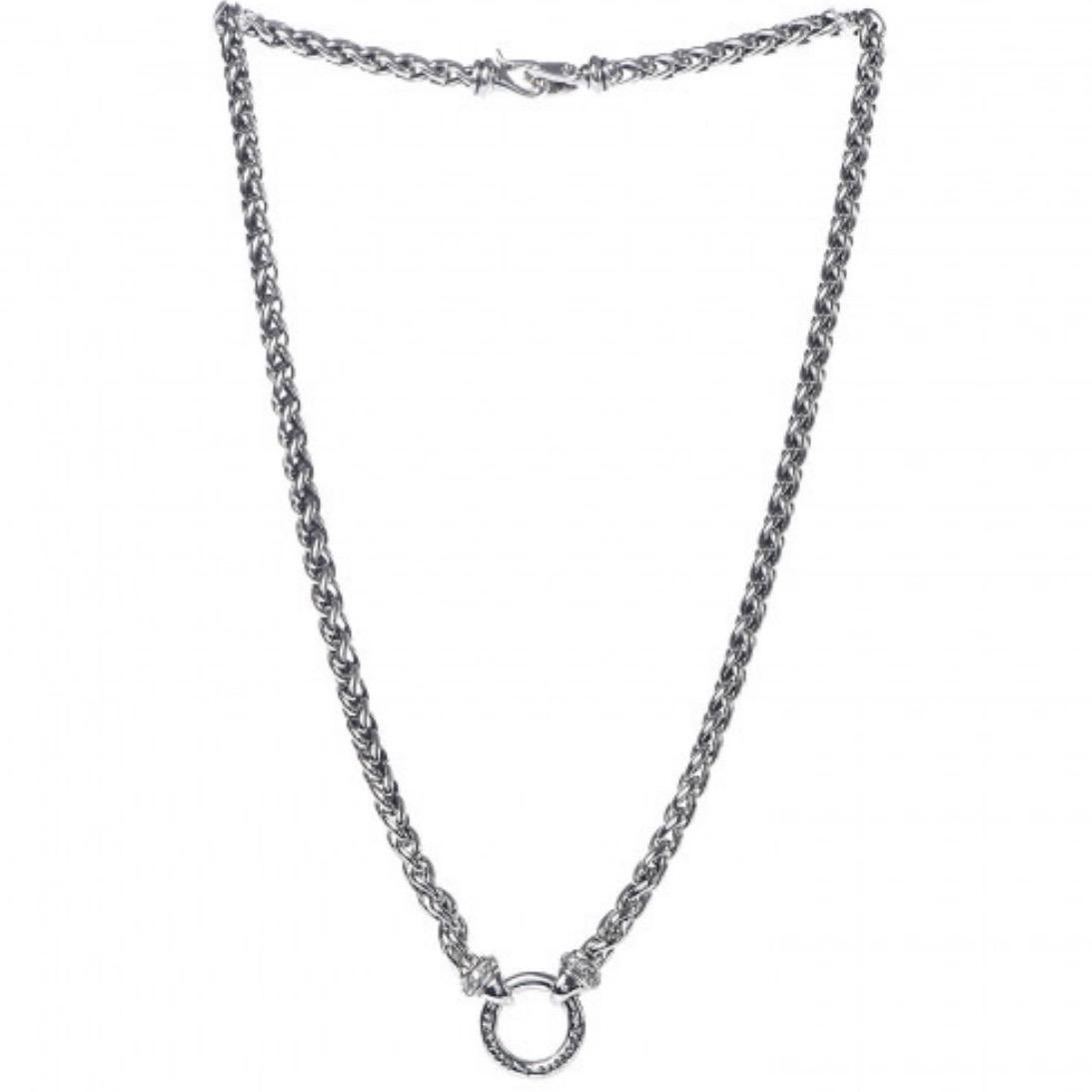 David Yurman Cable Square Photo Locket Pendant on Pave Diamond Wheat Chain 2