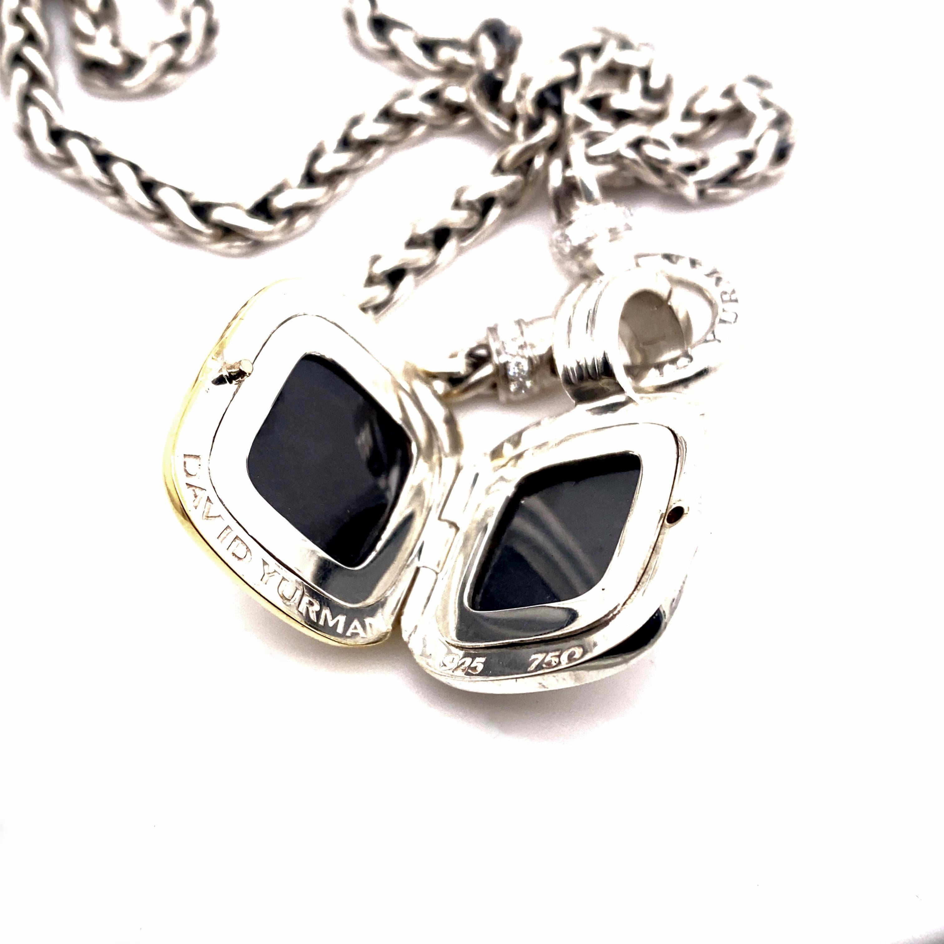 David Yurman Cable Square Photo Locket Pendant on Pave Diamond Wheat Chain 3