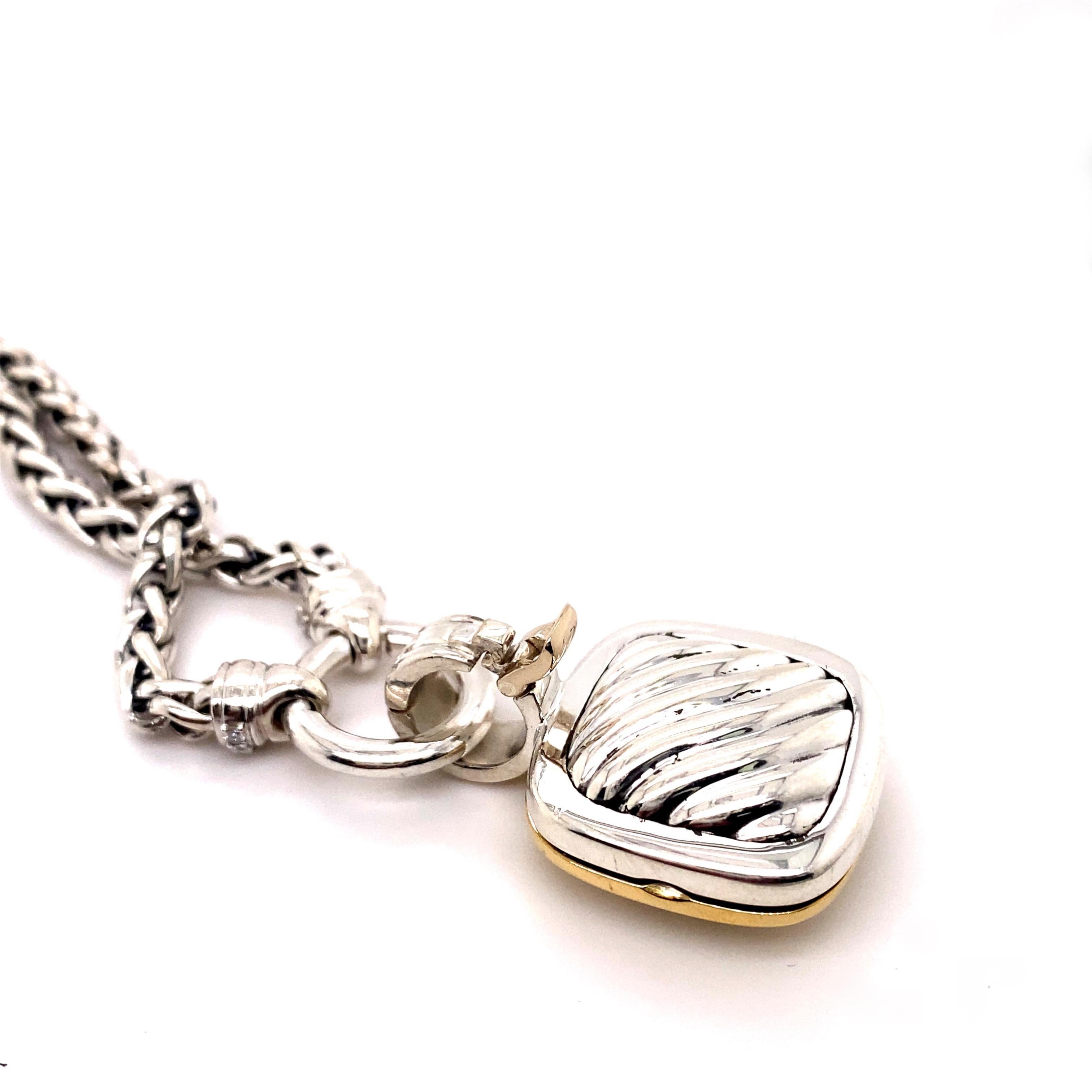 David Yurman Cable Square Photo Locket Pendant on Pave Diamond Wheat Chain 4