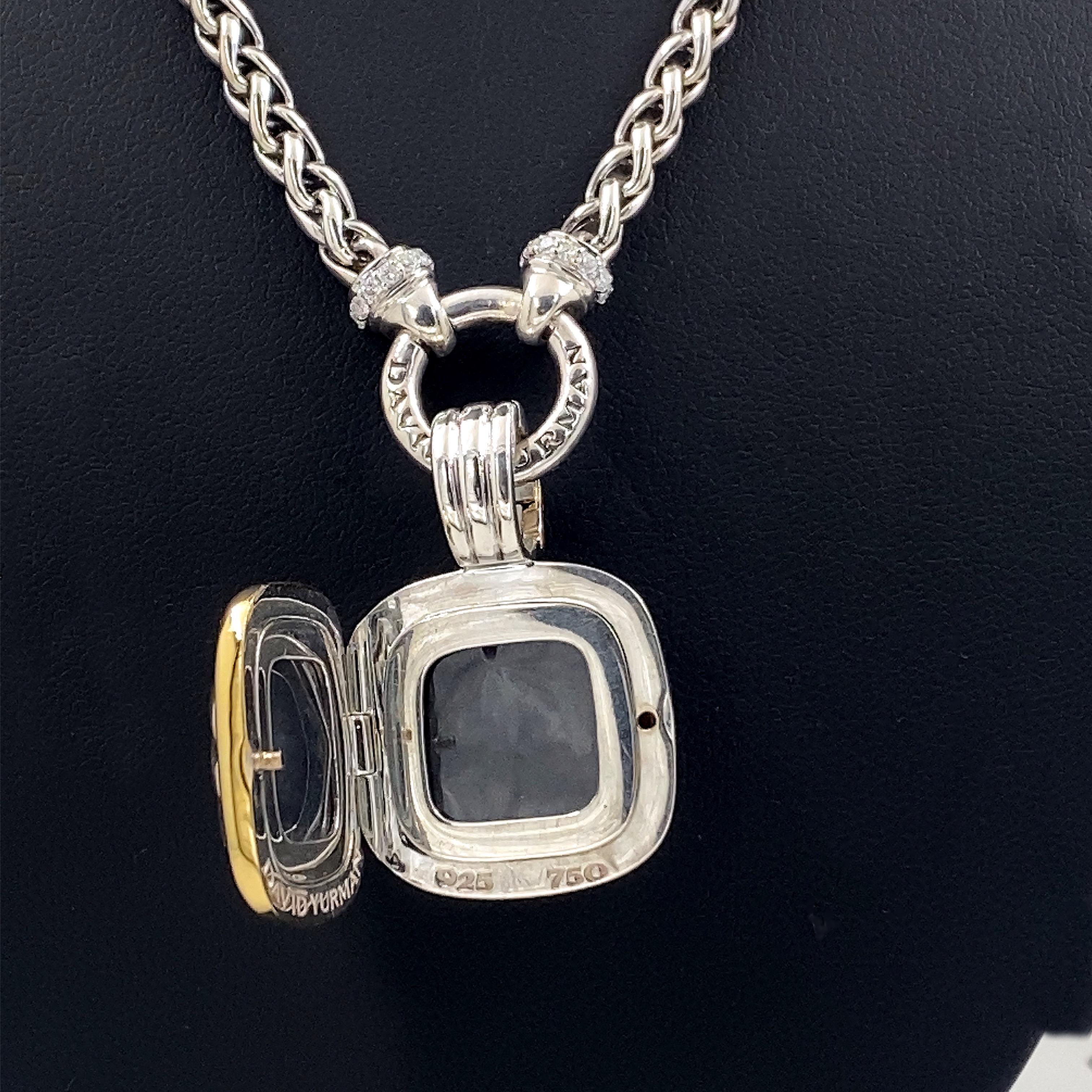 David Yurman Cable Square Photo Locket Pendant on Pave Diamond Wheat ...