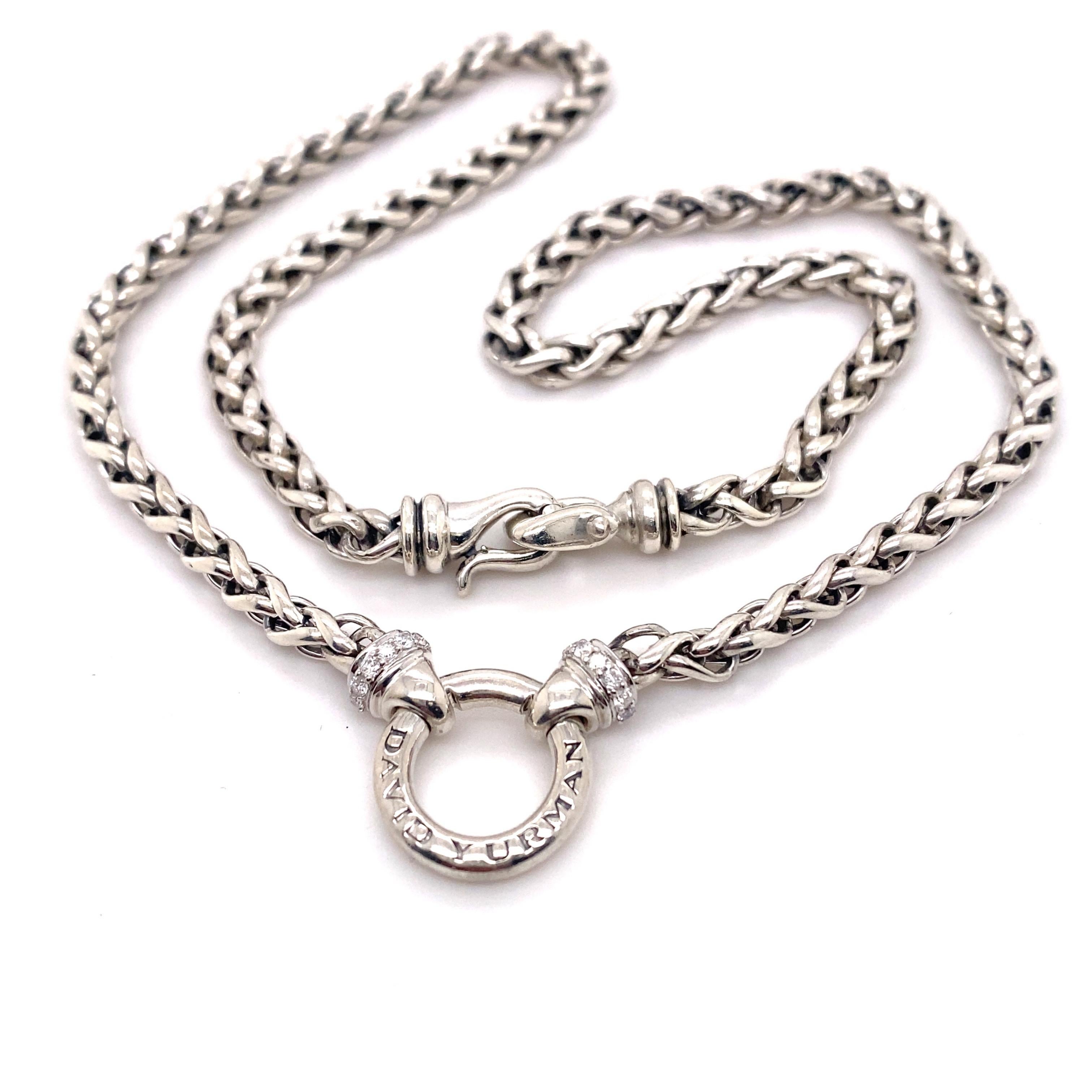 Women's or Men's David Yurman Cable Square Photo Locket Pendant on Pave Diamond Wheat Chain