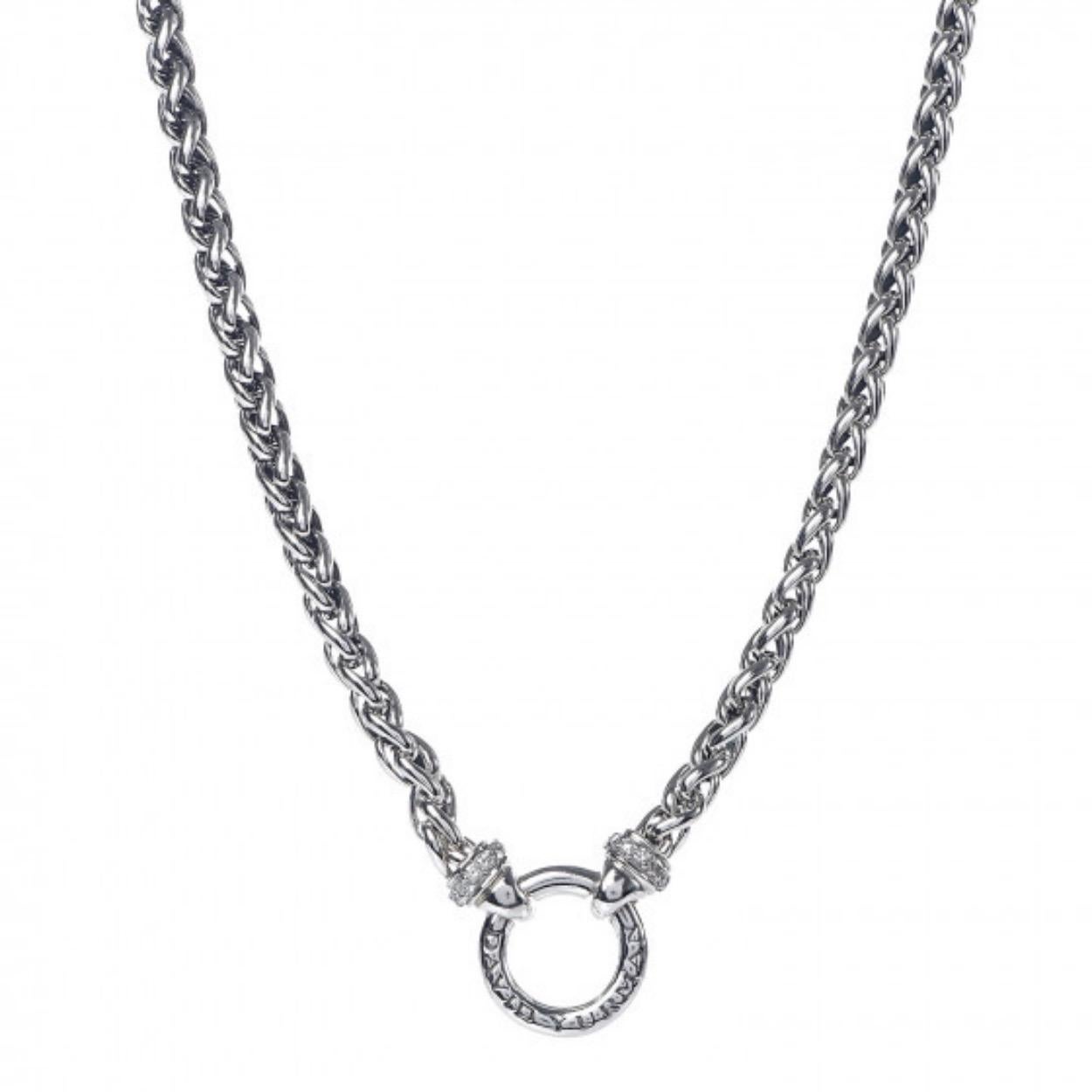 David Yurman Cable Square Photo Locket Pendant on Pave Diamond Wheat Chain 1