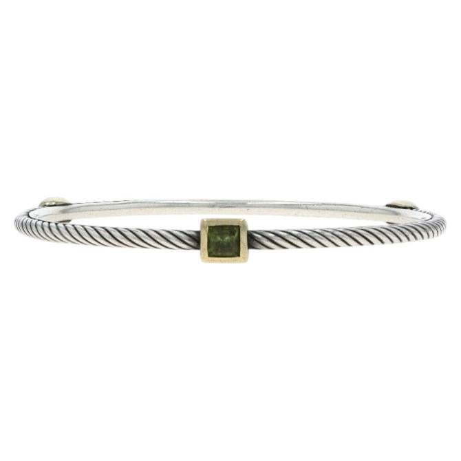 David Yurman Cable Station Peridot Bangle Bracelet 7 1/2" -Sterling 925 Gold 18k