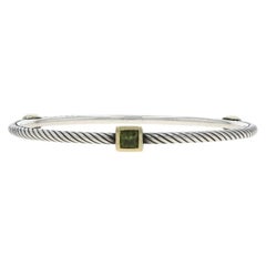 David Yurman Cable Station Peridot Bangle Bracelet 7 1/2" -Sterling 925 Gold 18k