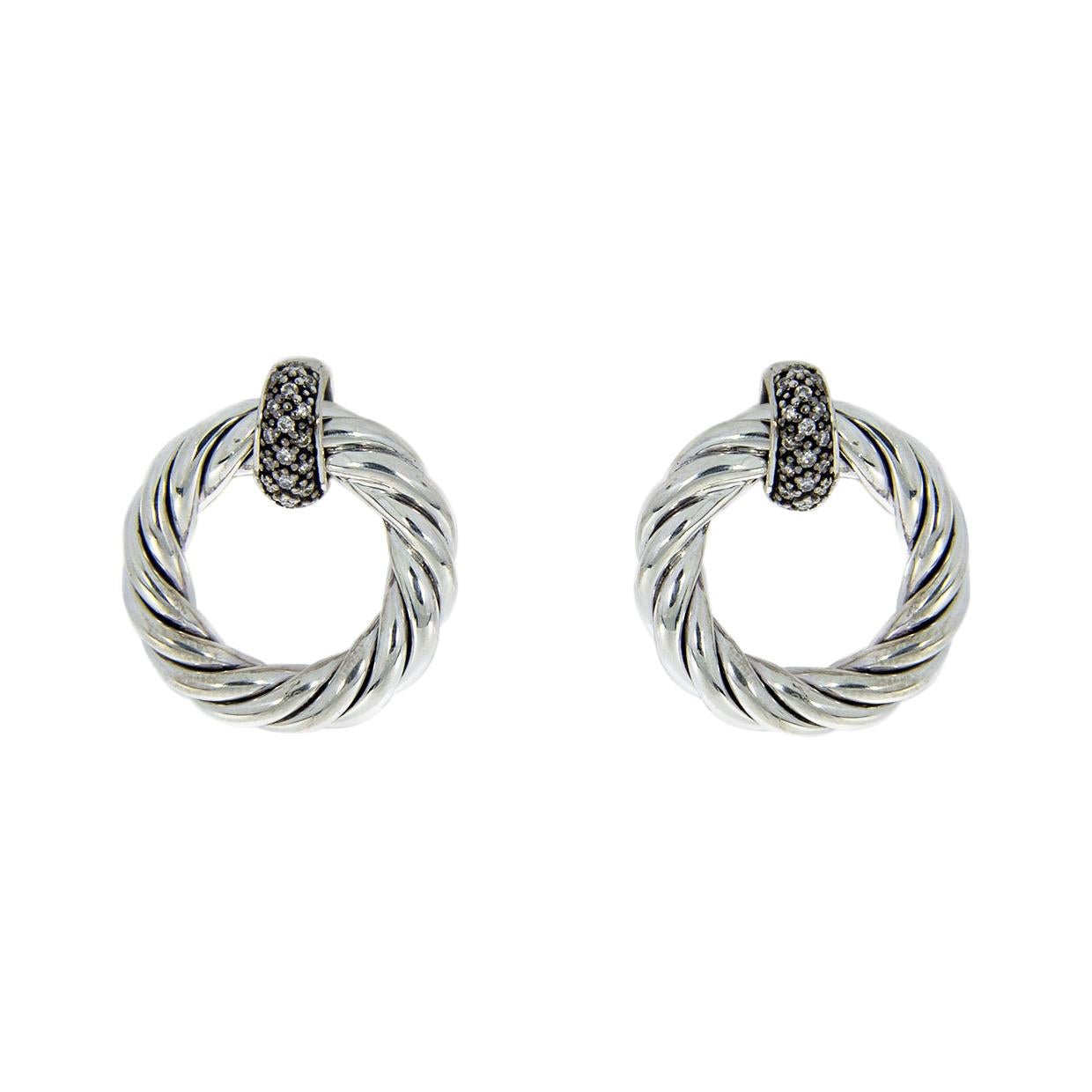 David Yurman Cable Sterling Silver 0.23 Carat Round Diamond Drop/Dangle Earrings