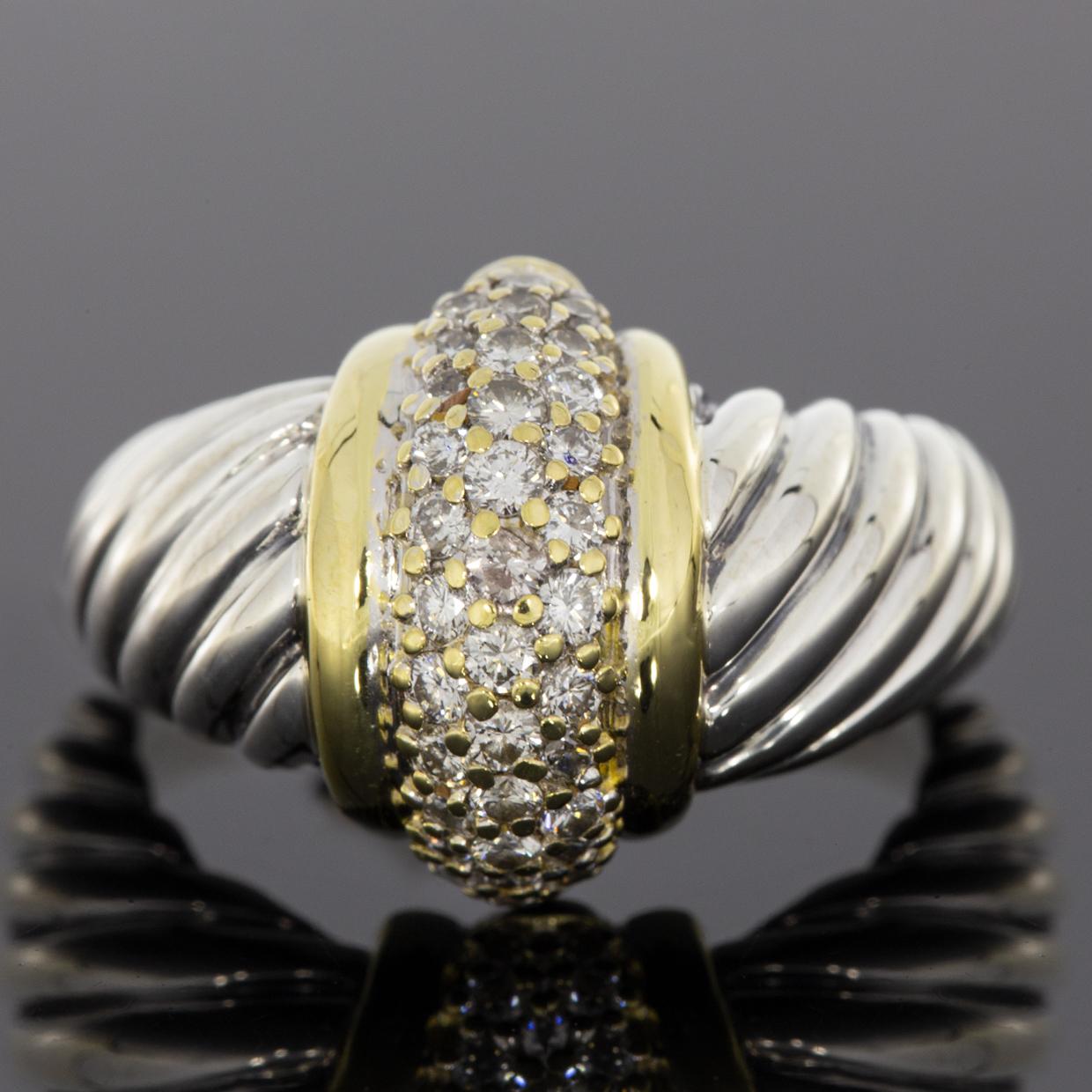 David Yurman Cable Sterling Silver 0.57 Carat Round Diamond Dome Ladies Ring In Excellent Condition In Columbia, MO