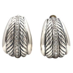 David Yurman Cable Sterling Silver and Diamond Huggie Earclips