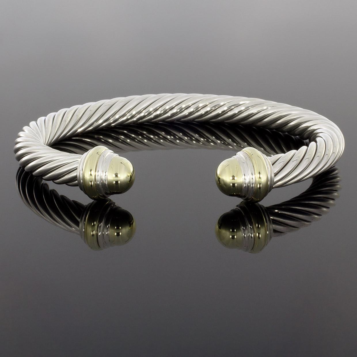 David Yurman Cable Sterling Silver Cuff Bracelets In Excellent Condition In Columbia, MO