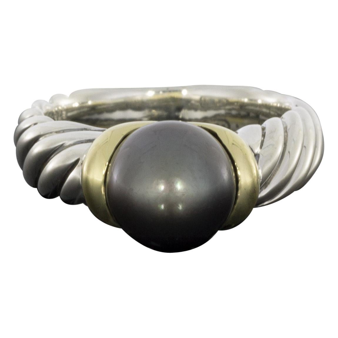 David Yurman Cable Sterling Silver Cultured Black Pearl Ring