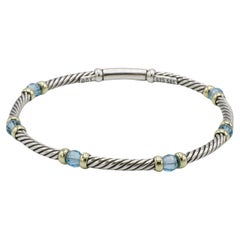 David Yurman Kabel-Station-Armband aus Sterlingsilber und Gold mit blauem Topas