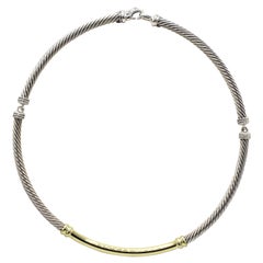 David Yurman Cable Sterling Silver & Gold Choker Necklace