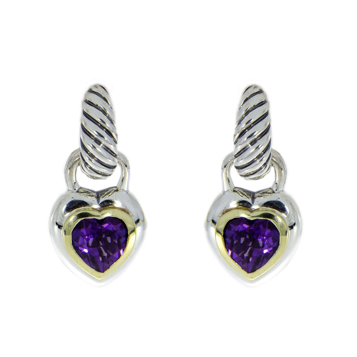 David Yurman Cable Sterling Silver Heart Shape Amethyst Drop/Dangle Earrings In Excellent Condition In Columbia, MO