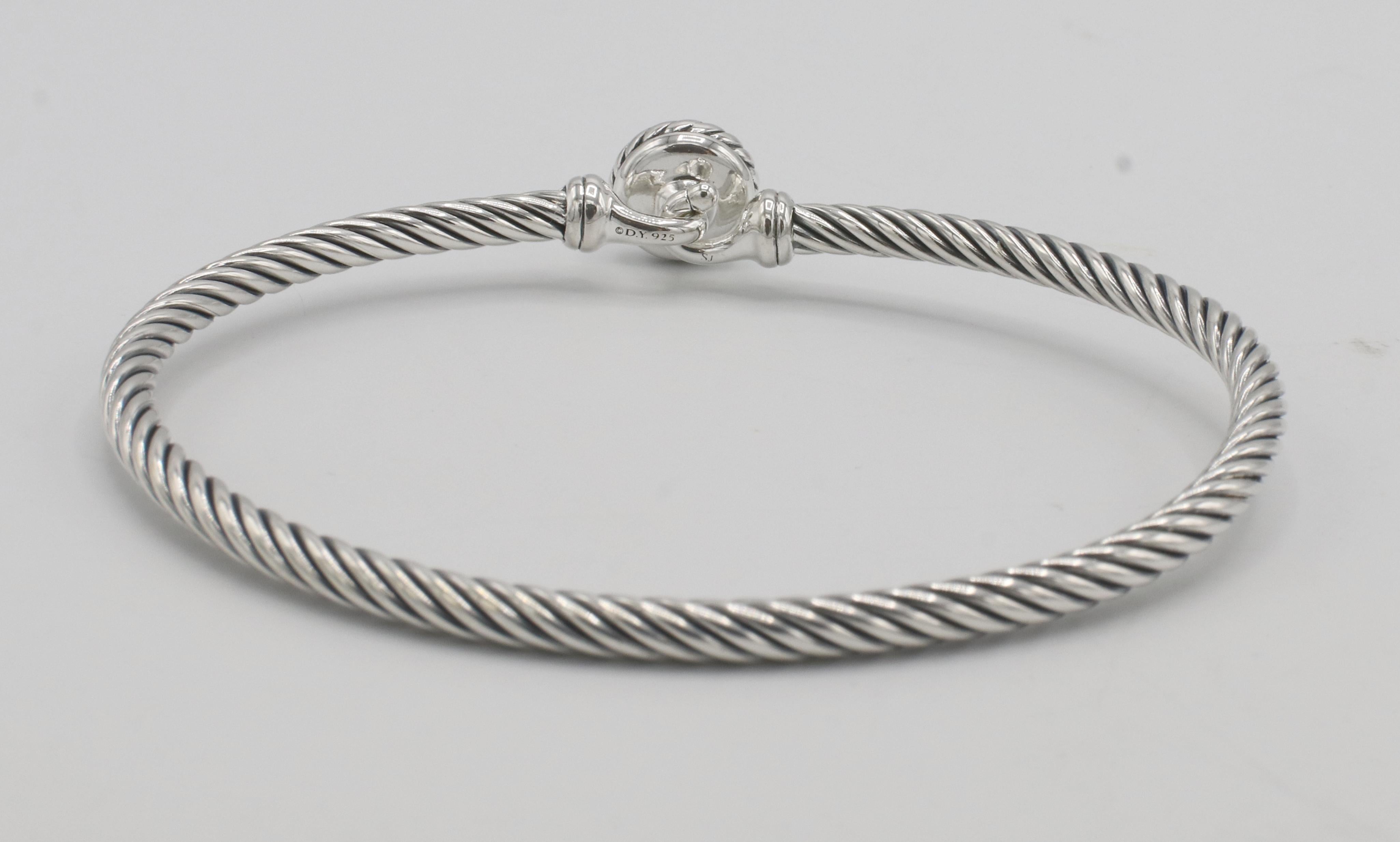 David Yurman Kabel Sterling Silber Pave natürlichen Diamant Haken Verschluss Armband im Zustand „Hervorragend“ im Angebot in  Baltimore, MD
