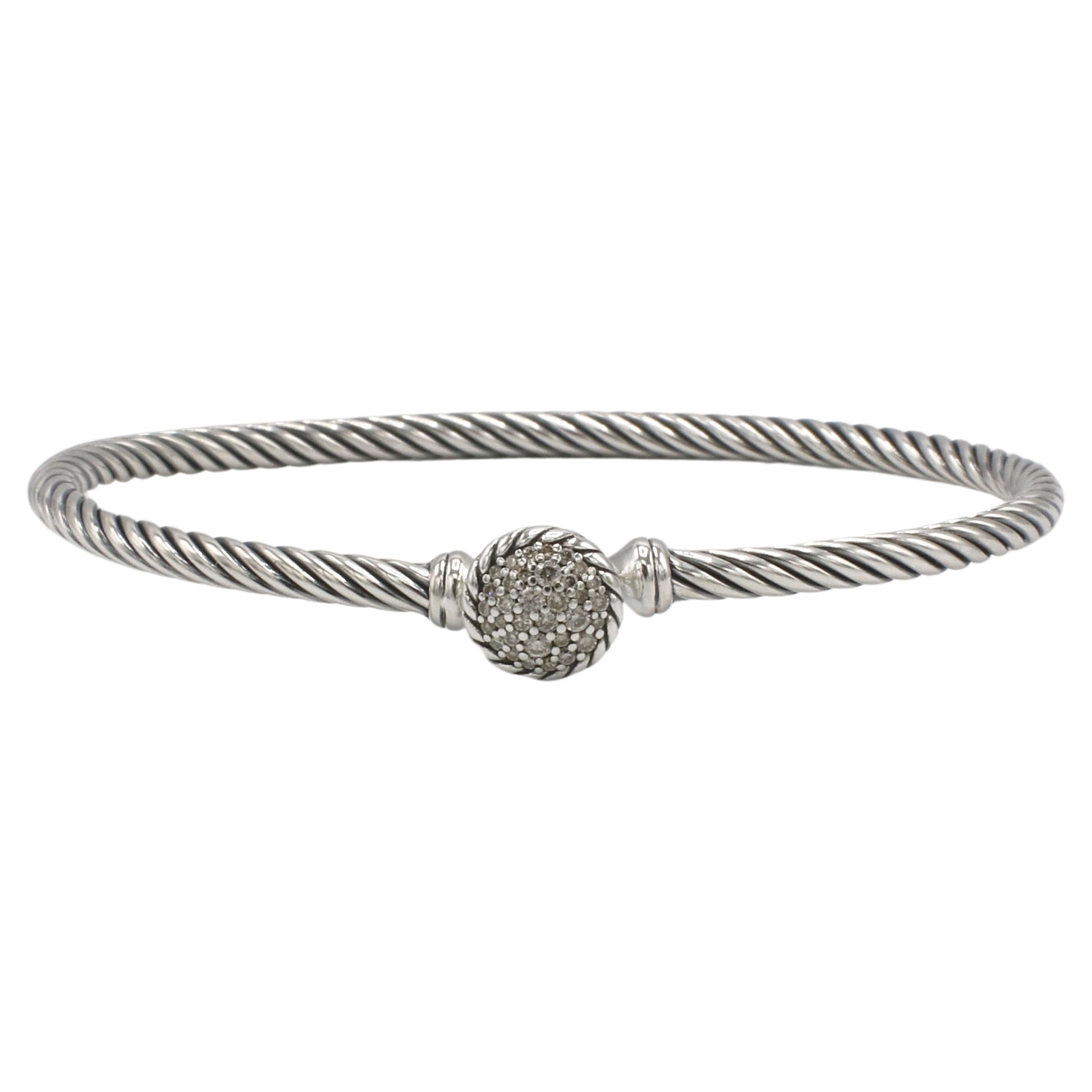 David Yurman Cable Bracelet en argent sterling pavé de diamants naturels avec fermoir à crochet