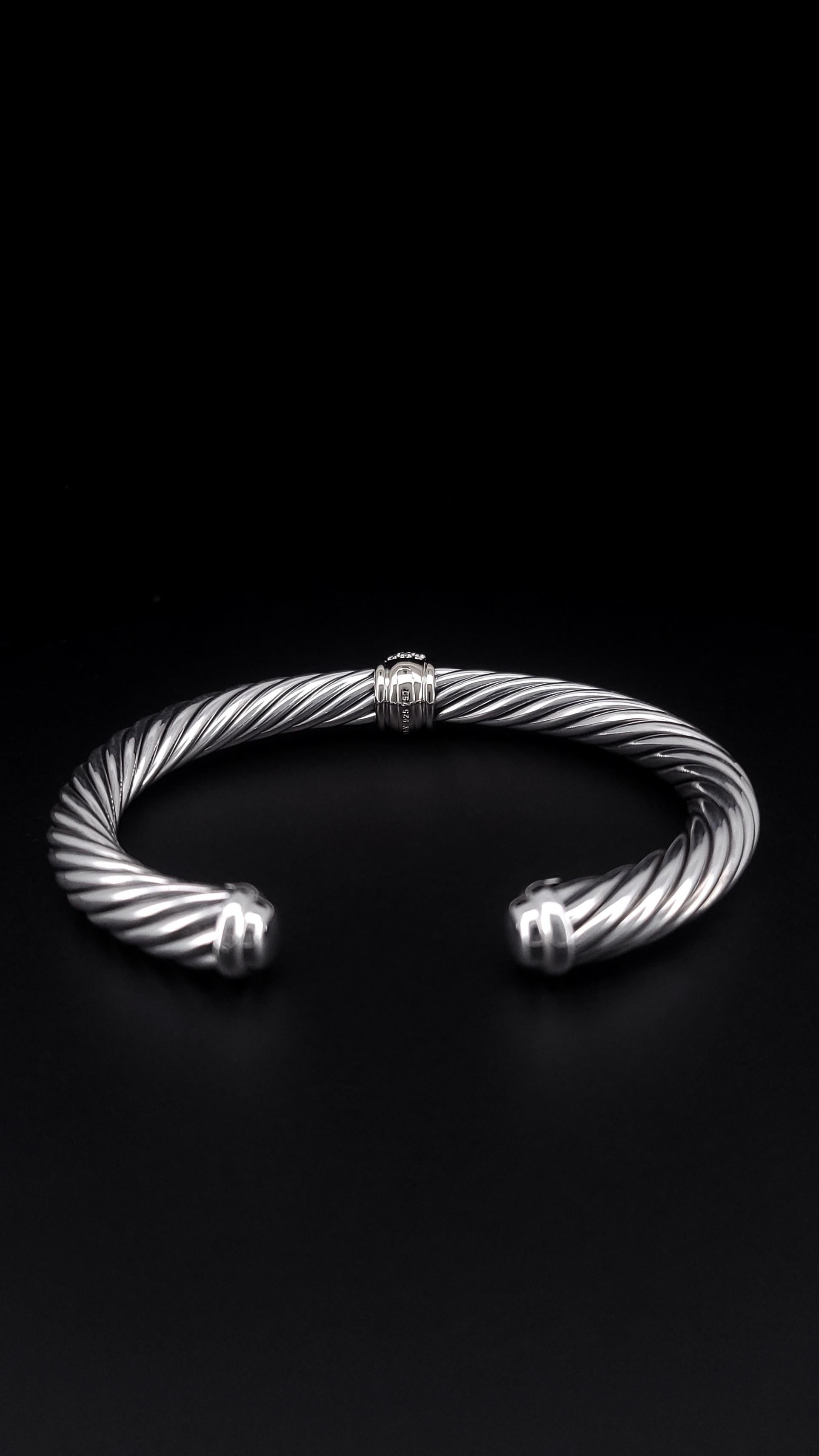 Women's David Yurman Cable Two-Tone 18k White Gold Sterling Silver Bracelet 7mm For Sale