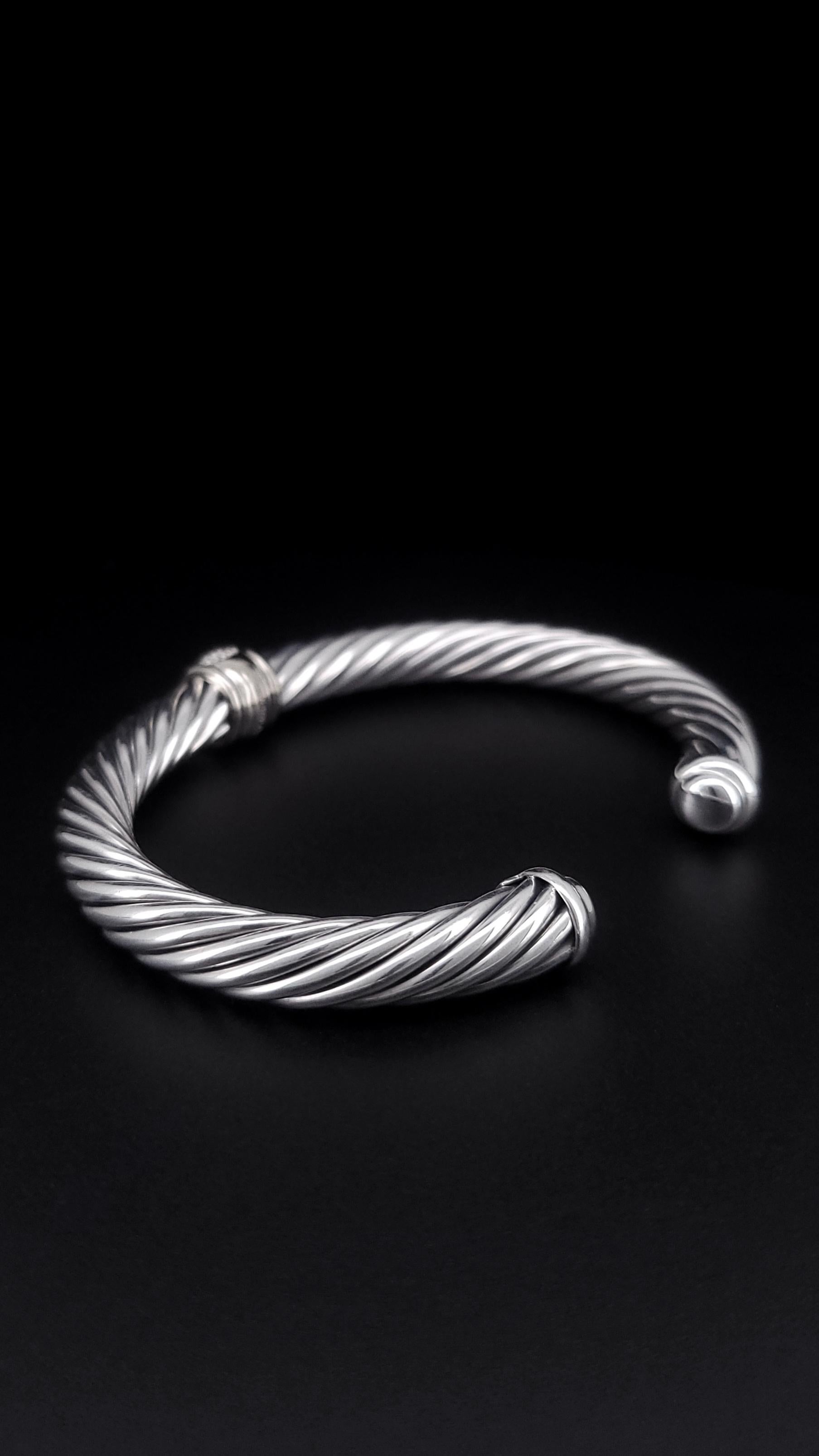 David Yurman Cable Two-Tone 18k White Gold Sterling Silver Bracelet 7mm For Sale 1