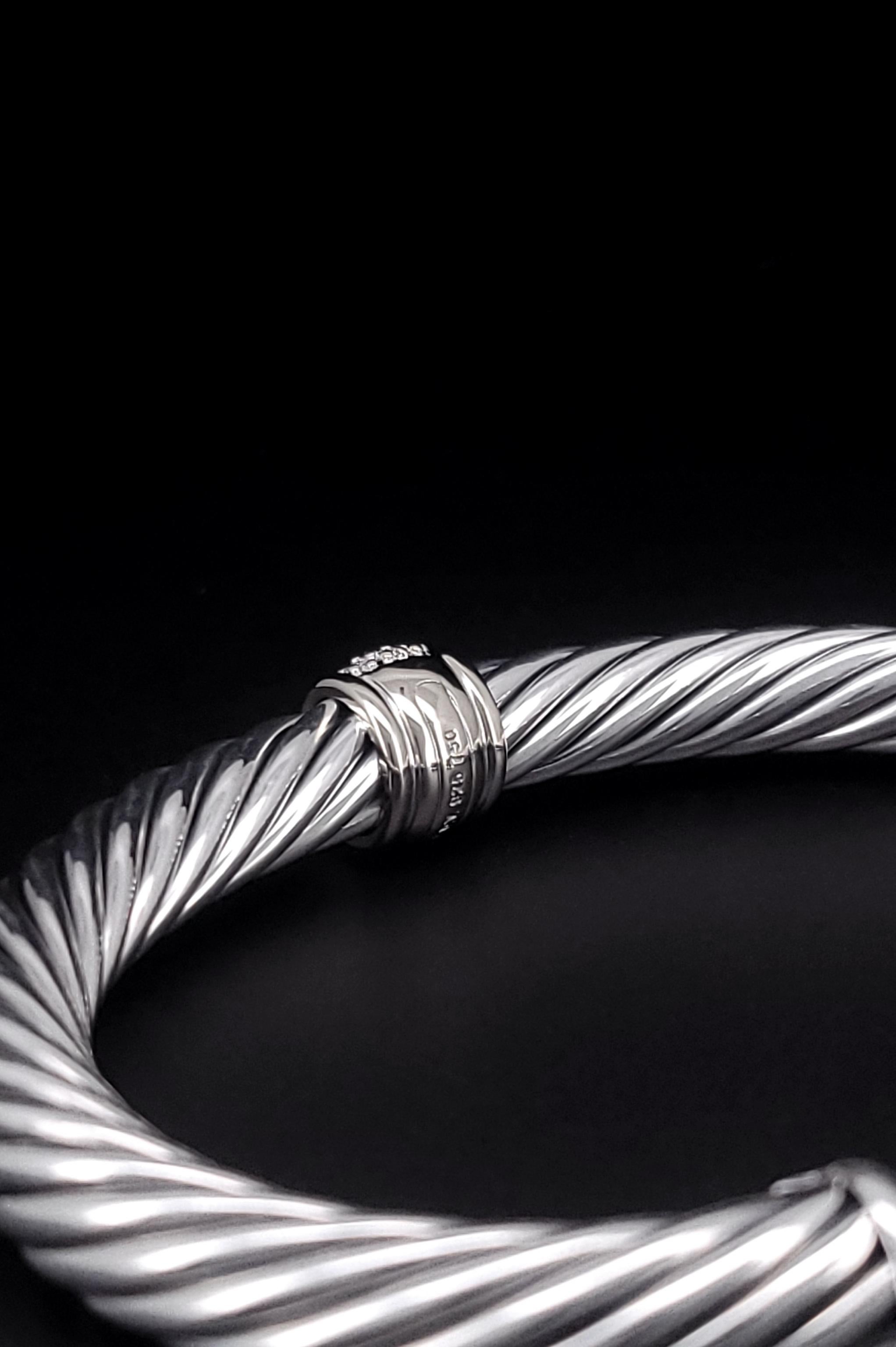 David Yurman Cable Two-Tone 18k White Gold Sterling Silver Bracelet 7mm For Sale 2